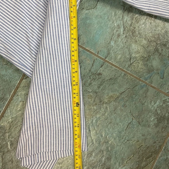 Talbots Wide Leg Crop Pant Womens 2 Petite Blue White Stripe Linen Blend Casual - Picture 8 of 8
